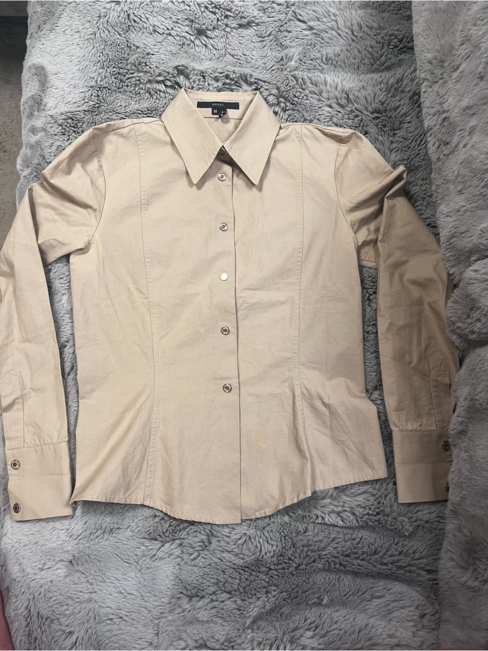 GUCCI Beige Button-Up Shirt - Classic Collared Made in ITALY 38 EU size 2 4 XS